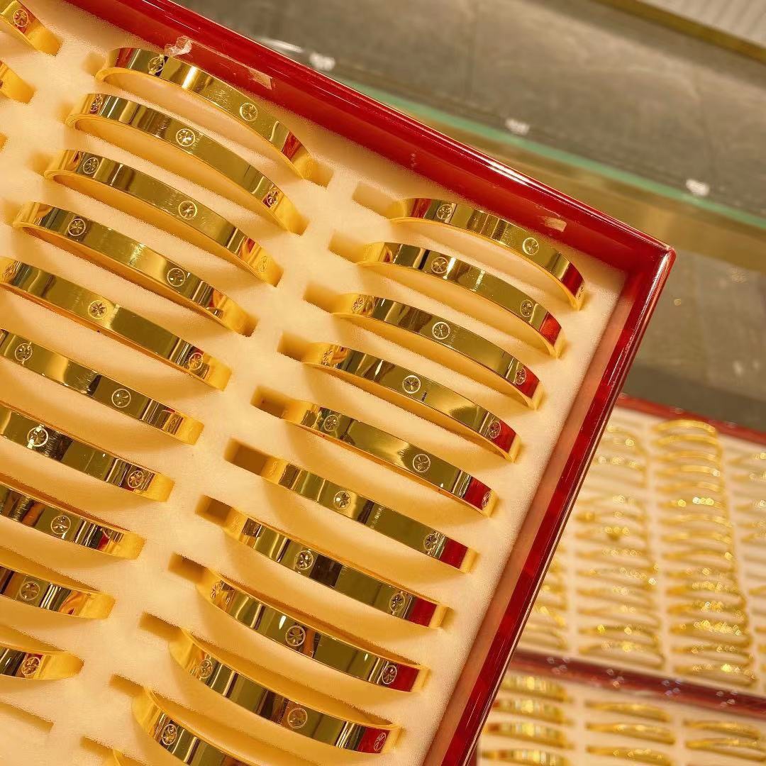 精品5g黄金 黄金光圈手镯足金999时尚螺纹手镯女款纯金镯子送礼