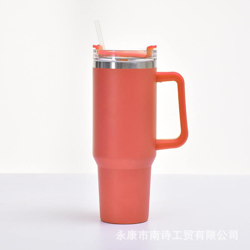 Cross-Border 304 Stainless Steel Vacuum Cup 40Oz Cup Outdoor Straw Large Ice Cup Car Large Capacity Handle Cup