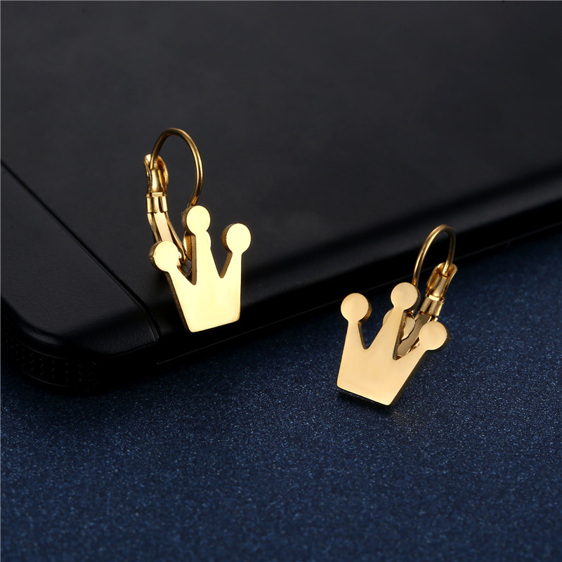 Titanium Steel Simple Metal Ear Ring Cold Wind Crown Ear Clip Korean Style Sweet Mori Girl Small Crown Modelling Earrings