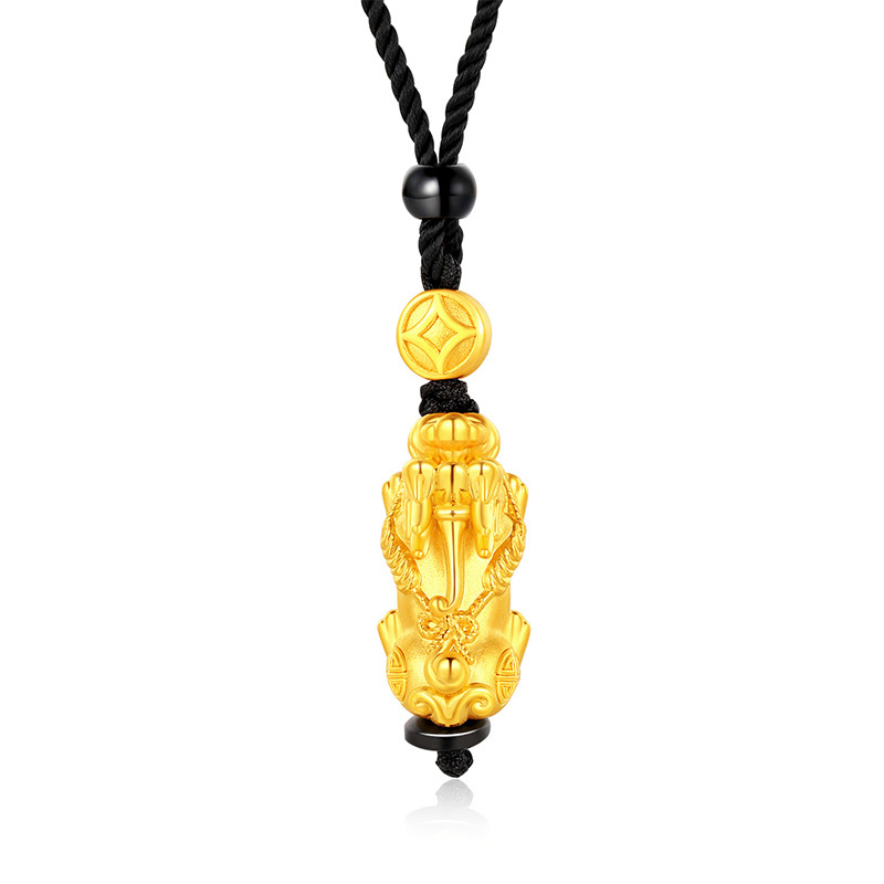 君宝珠宝999足金3d硬金黄金貔貅吊坠挂坠招财铜钱转运珠情侣项链