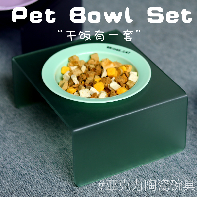 Pet Bowl Ceramic Cat Water Bowl Dog Food Bowl Wholesale Rice Bowl Acrylic Rack Heightened Dining Table Pet Tableware Detachable