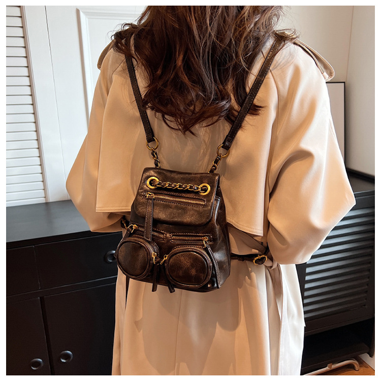 Trendy Cool Motorcycle Bag Women's Bag Special-Interest Design European and American Style Waste Soil Style Foreign Trade Cross-Border Backpack Function Pocket Bag