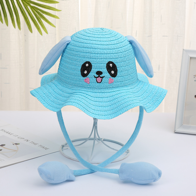 Douyin Same Style Moving Rabbit Ears Children's Hat Cute Airbag Cartoon Baby Straw Hat Summer Travel Sun Hat