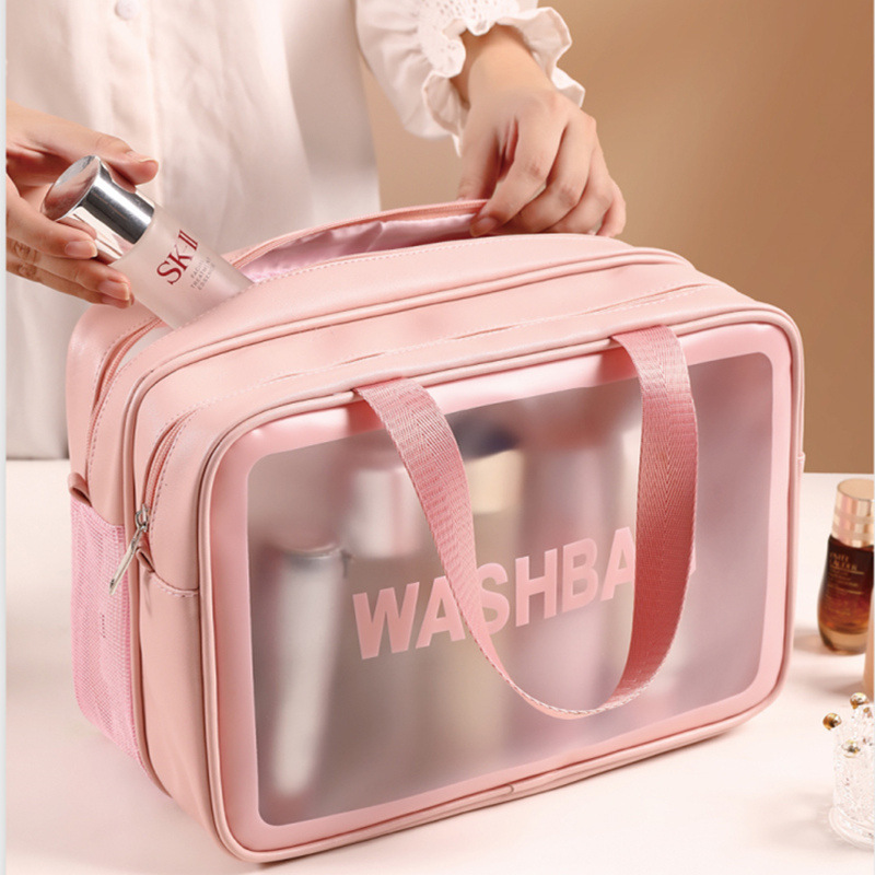 New Korean Style Double-Layer Frosted PVC Wash Bag Portable Dry Wet Separation Partition Wash Makeup Supplies Storage Bag