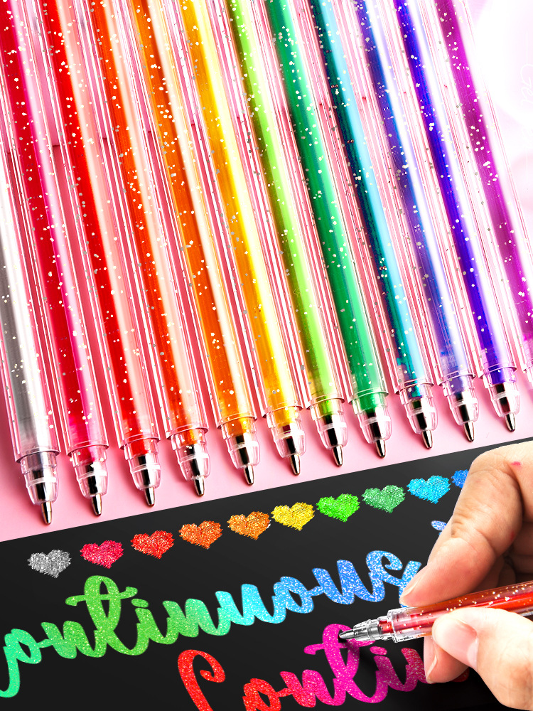 彩色闪光笔啫喱发光亮晶晶流沙银光变色做手账的手帐专用珠光标记