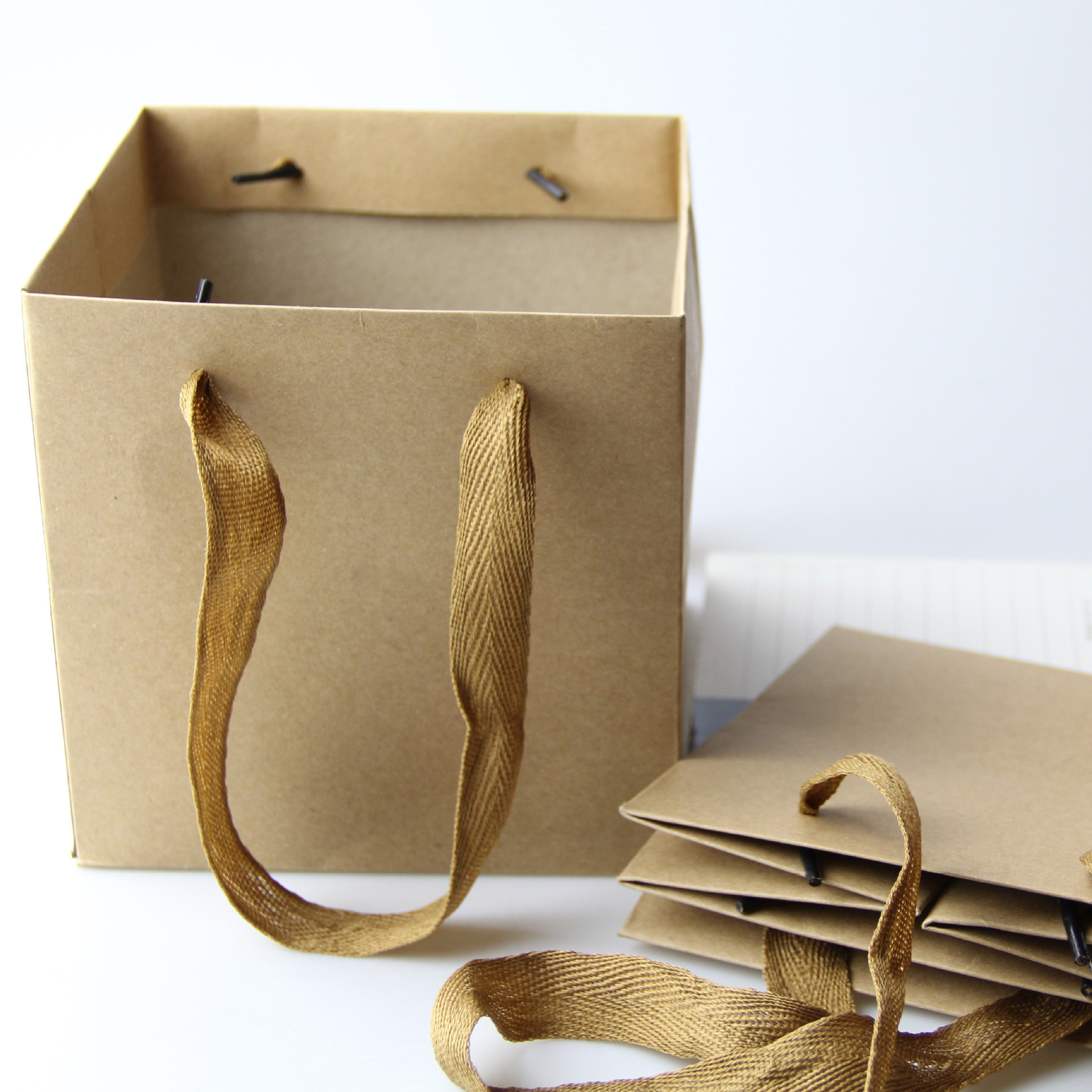 牛皮纸袋微景观包装袋宽底正方形外卖手提袋礼品袋子批发购物礼袋