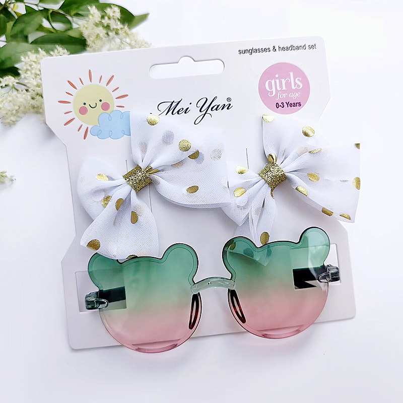 New Kid's Eyewear Barrettes Suit Stereo Bow Clip Girls Hair Accessories Colorful Transparent Sweet Mickey Sunglasses