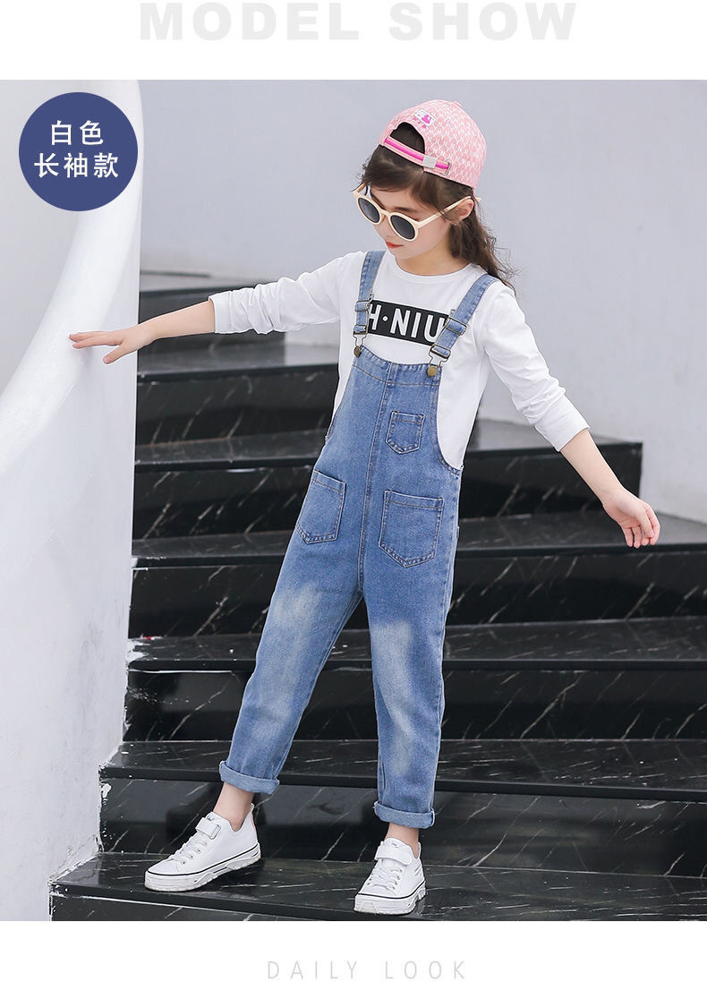 黑色背带裤女童牛仔背带裤大童2022新款春夏中大童韩版宽松秋哈伦