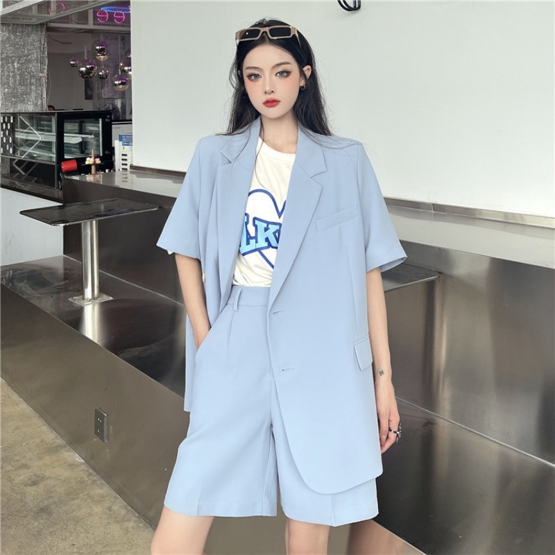 甜酷女装炸街高街女孩社会女衣服霸气短袖西装短裤外套西服套装夏