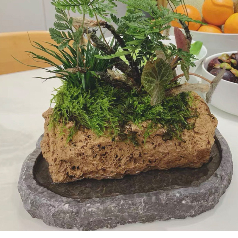 盆景底盘大理石花托花盘假山吸水石盆景造景底盘整石制作坚固耐用