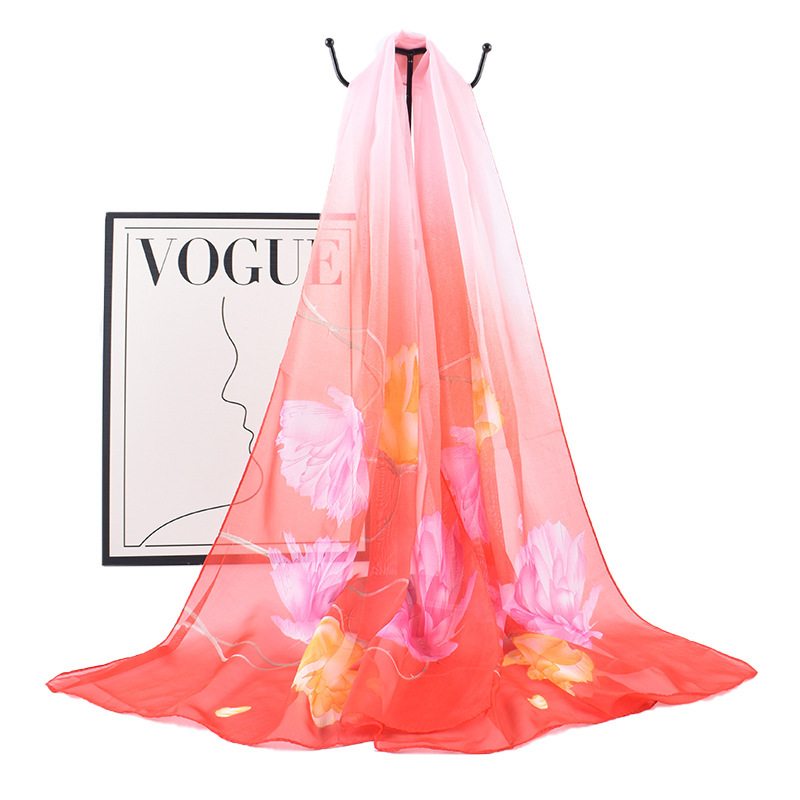 新款气质优雅花卉印花薄款纱巾款长条防晒雪纺丝巾透气围巾批