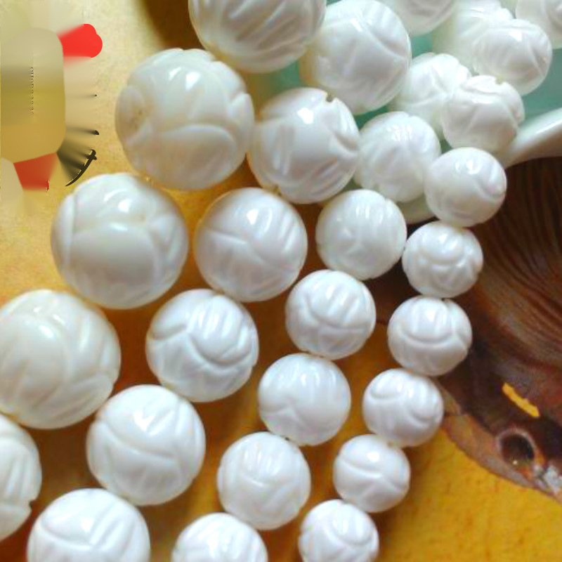 批发雕刻莲花珠白色贝壳半成品散珠佛珠材料手链项链配饰-阿里巴巴