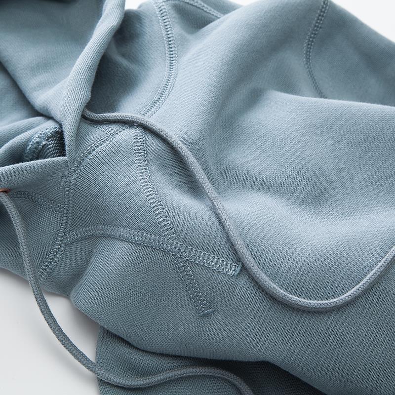 莫兰迪色雾霾蓝340g重磅纯色宽松连帽卫衣毛圈布运动帽衫秋冬男女