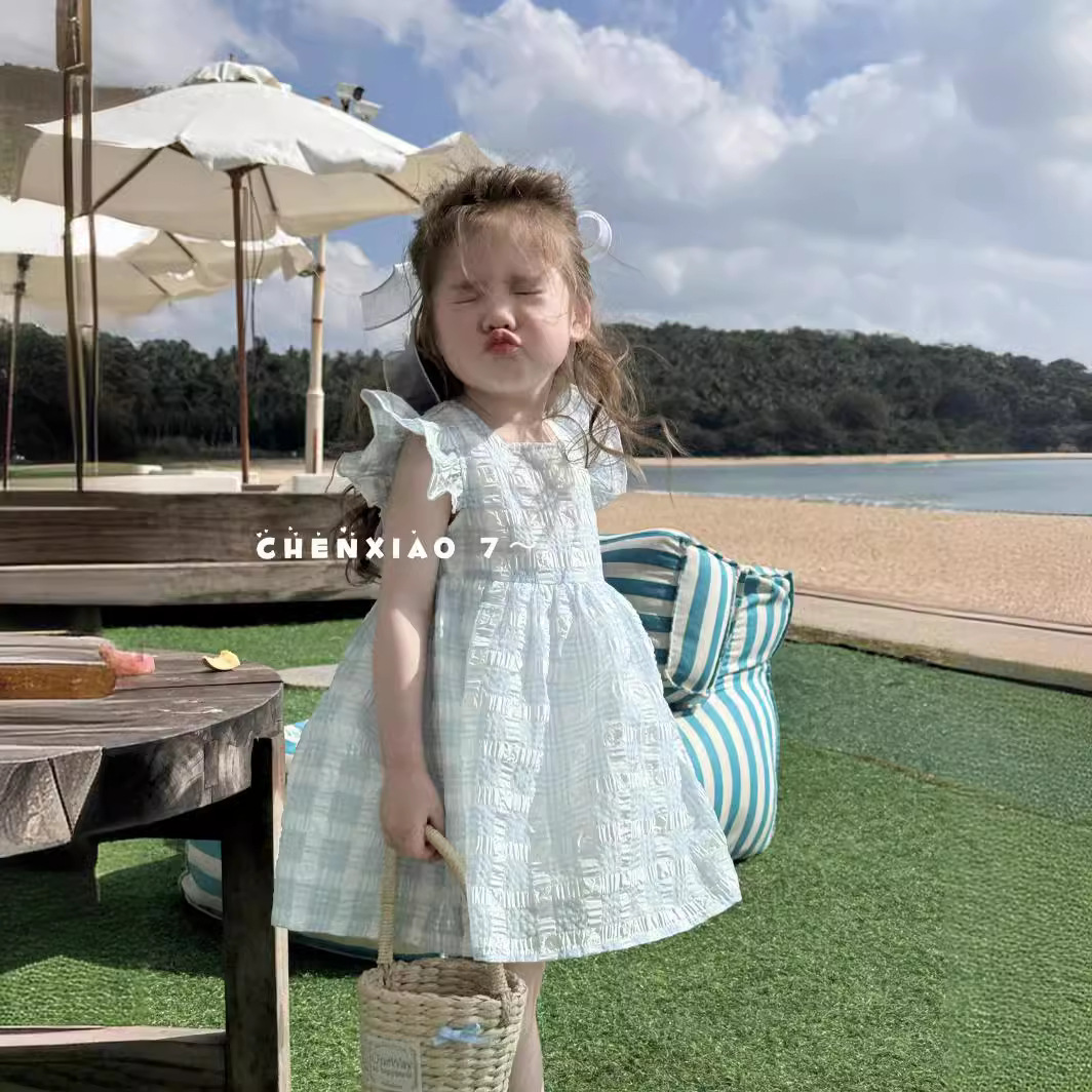 橙小7 24年夏款上新儿童潮连衣裙90-130码格子裙女公主裙子短袖裙