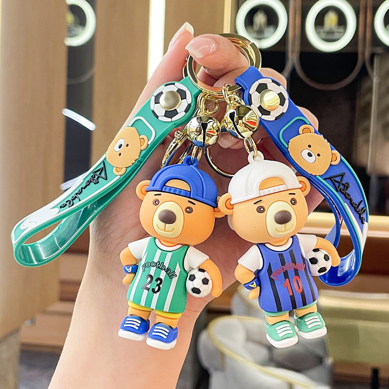 Hooded Football Bear Keychain Pendant Cute Student Schoolbag Gift Cartoon Sports Key Ring Pendants Wholesale