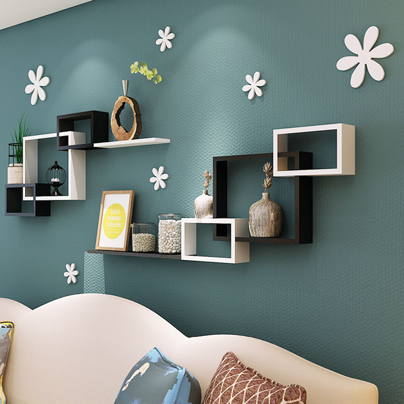 环保创意隔板格子电视背景墙装饰架墙上置物架搁板壁挂架可免打孔