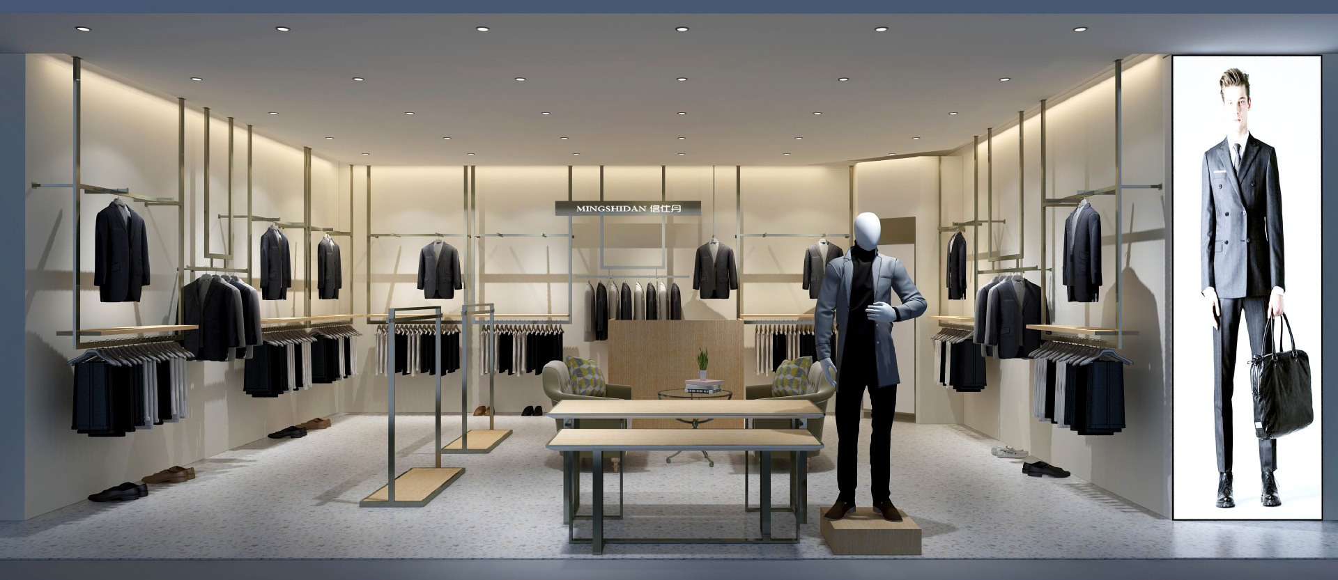 定制轻奢服装店 展示柜-木质烤漆货架 时尚休闲男装品牌展柜厂家