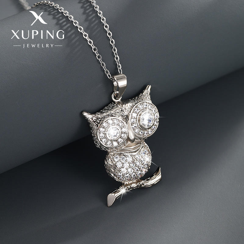 Xuping Jewelry Micro Inlaid Zirconium Owl Pendant Female Light Luxury Minority Design Cold Style Personality Trendy Necklace Pendant