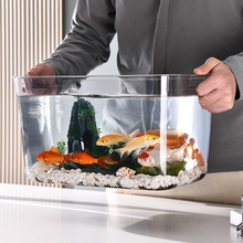 家用桌面客厅金鱼缸高清透明塑料鱼缸小型仿玻璃乌龟缸造景生态缸