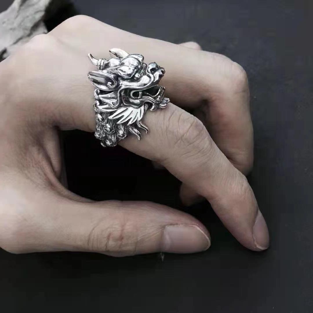欧美霸气獬豸银头食指银戒男戒s925泰银麒麟男士戒指批发-阿里巴巴