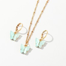 Butterfly necklace and earrings set饰品树脂蝴蝶项链耳环套装