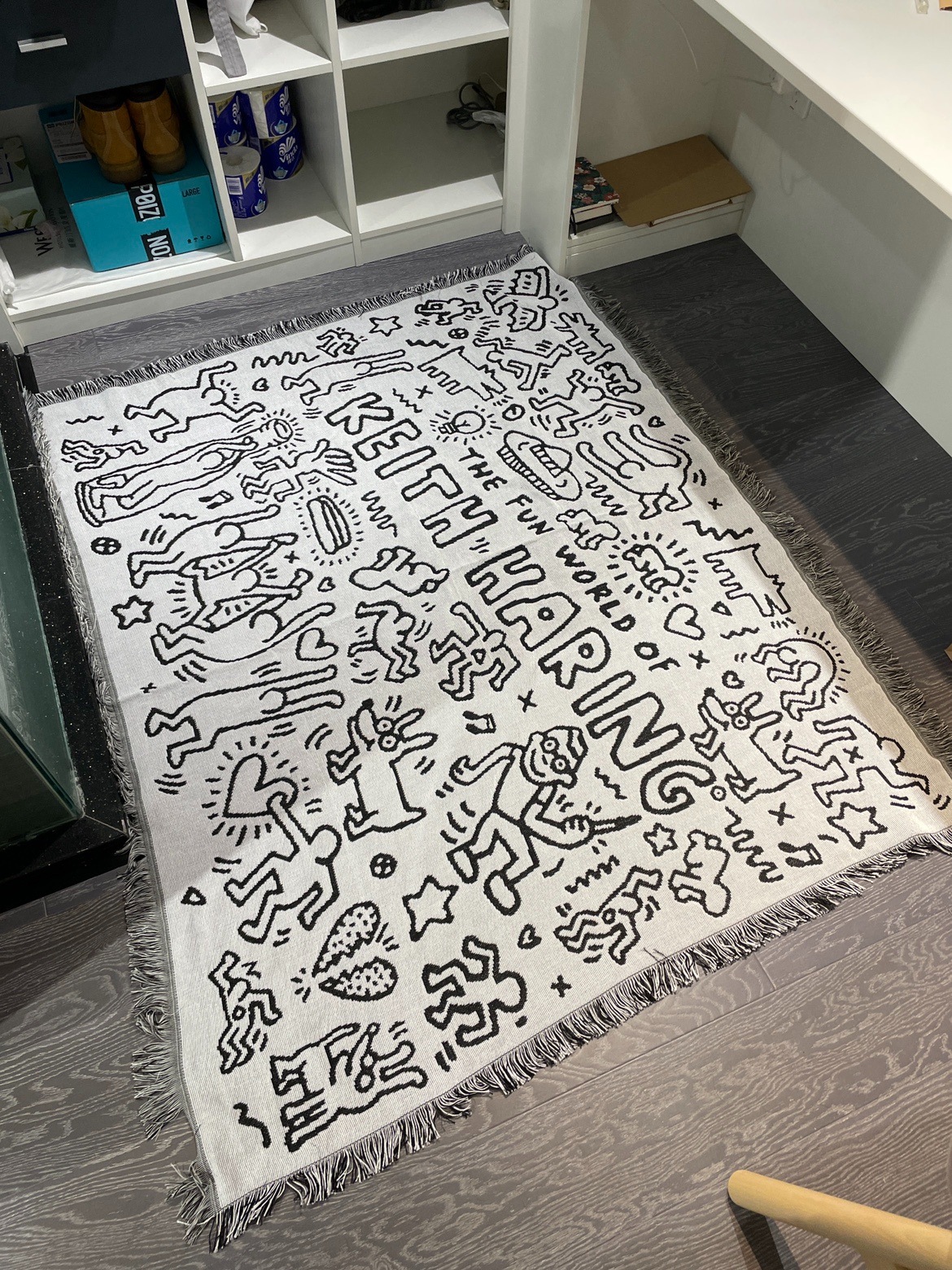 homewares 凯斯哈林 黑白 涂鸦大师 keith haring 沙发毯子 装饰