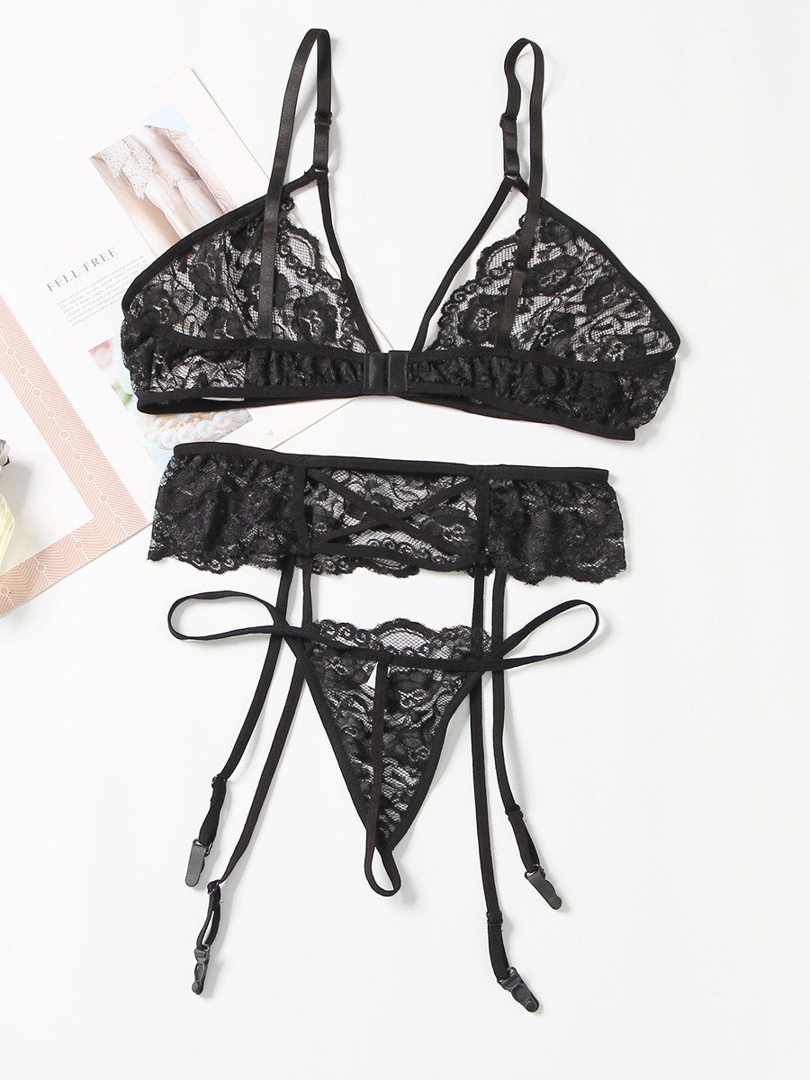 2020跨境货源速卖通现货情趣内衣绑带花朵蕾丝女士紧身情趣套装女