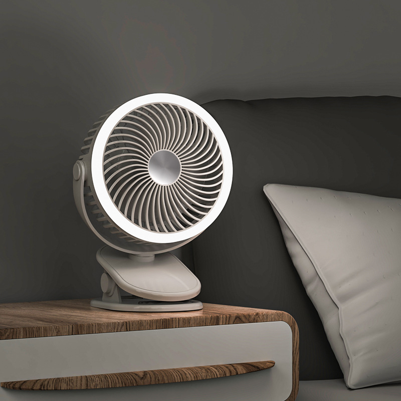 Outdoor Night Light Clip Fan Home Mute Student Dormitory Bedroom Desktop New USB Rechargeable Clip Electric Fan