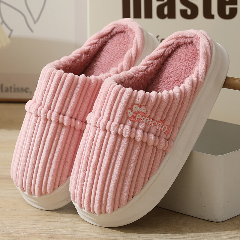 Plush Slippers Autumn and Winter Non-Slip Warm Couple Cotton Slippers Fleece-Lined Household Thickened Male and Female Home Winter Wholesale