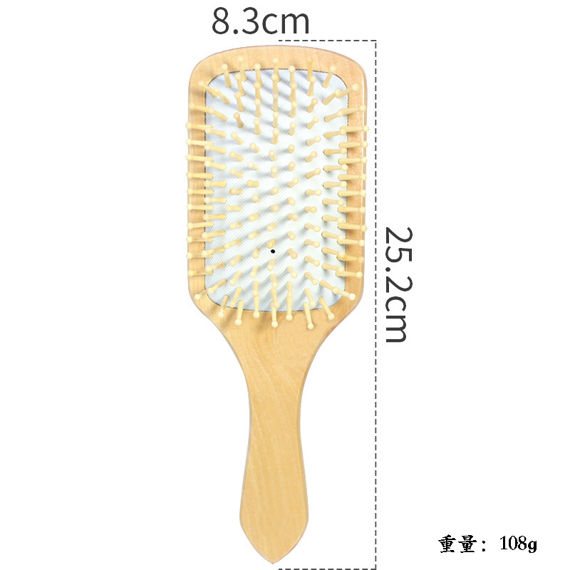 Cross-Border European and American Natural Wooden Comb Square Hezhu Airbag Comb Hair Curls Wooden Comb Straight Hair Massage Comb