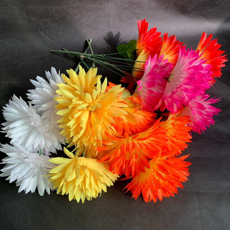 批发祭祀清明花仿真菊花清明祭祀上坟祭祖扫墓假花五头针菊绢花