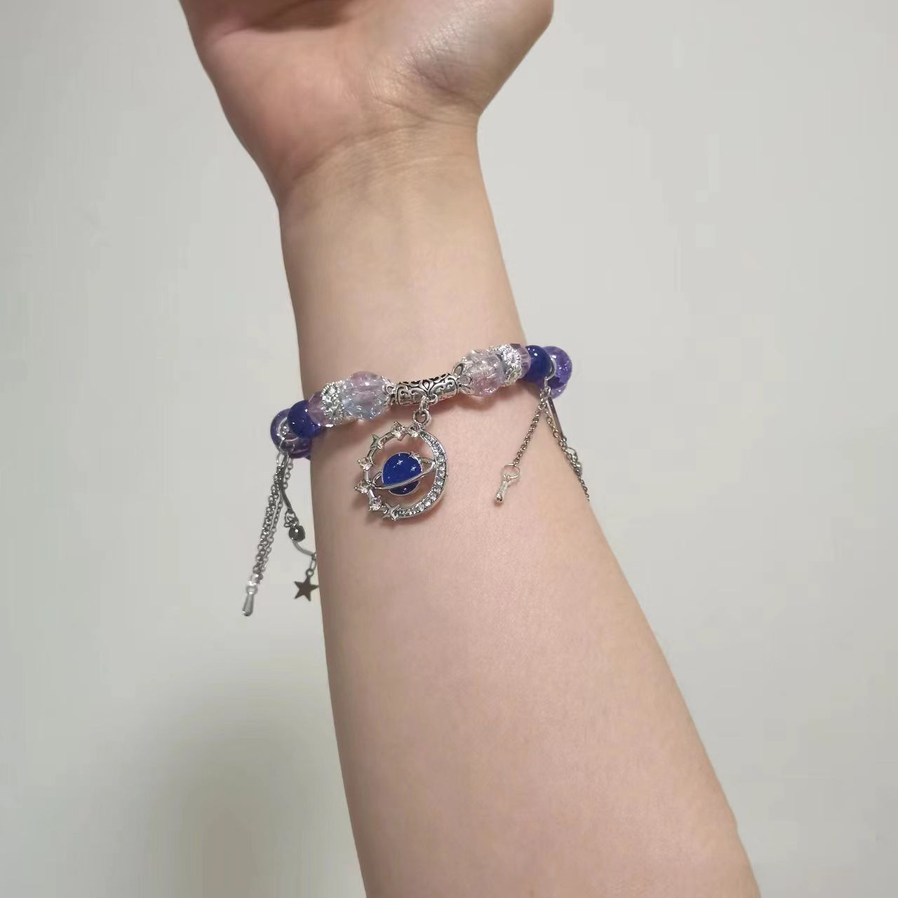 Ice-Transparent Purple Butterfly Tassel Bracelet Special-Interest Design Good-looking Fairy Style Handmade Beaded Hand Jewelry Female Hot Sale