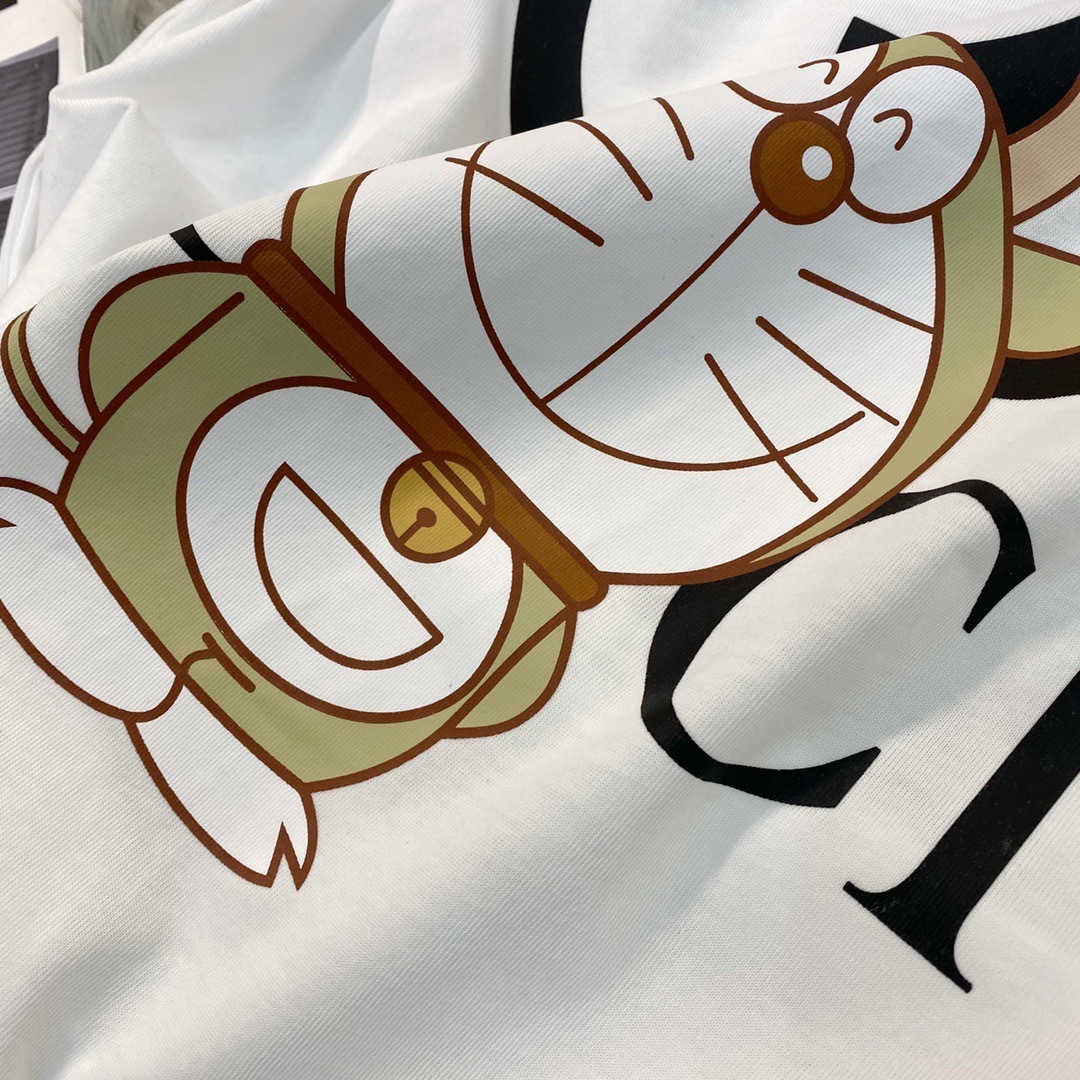 2021新款双g多啦a梦明星同款白色机器猫叮当猫短袖宽松t恤情侣t恤