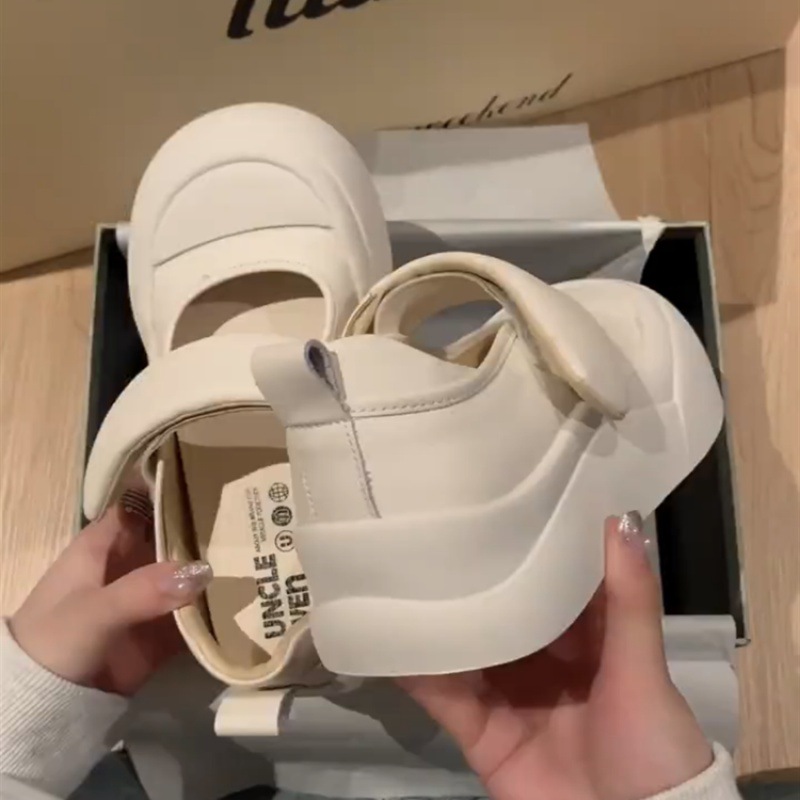 魔术贴玛丽珍小皮鞋女小白鞋2024夏季厚底丑萌大头鞋学生休闲板鞋