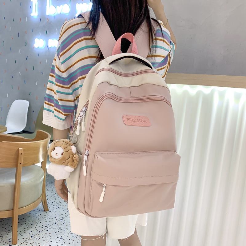 2022 New Contrast Color Backpack Women's Opening Season High School Student Schoolbag Korean Simple and Fresh Backpack Wholesale