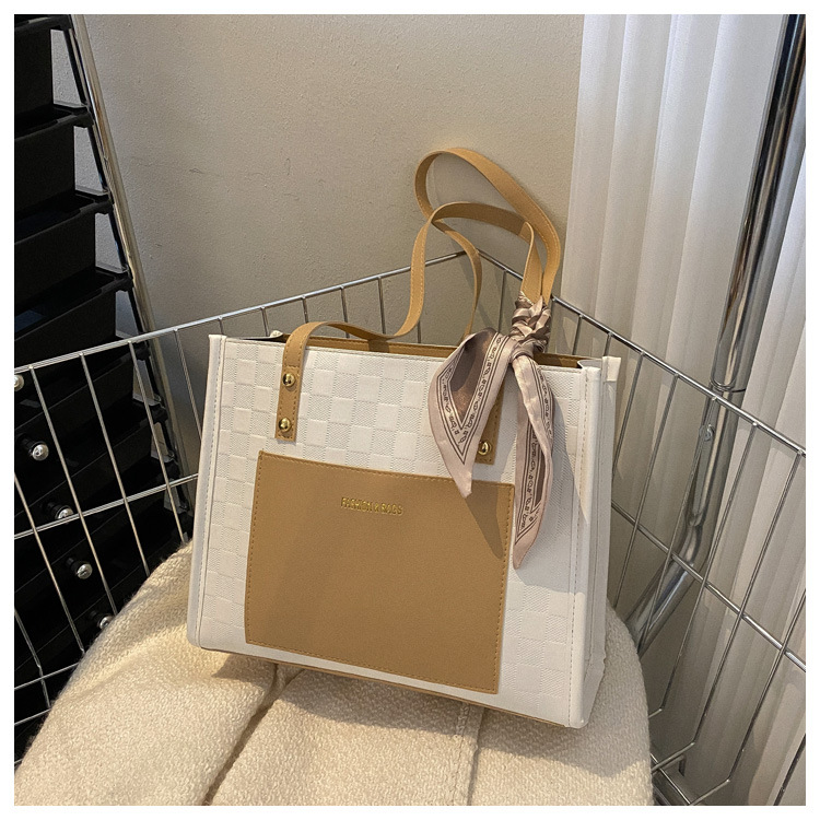 Trendy Ribbon Tote Bag 2022 Autumn and Winter New Versatile Large Capacity Handbag Fashion Stitching Commuter Shoulder Bag