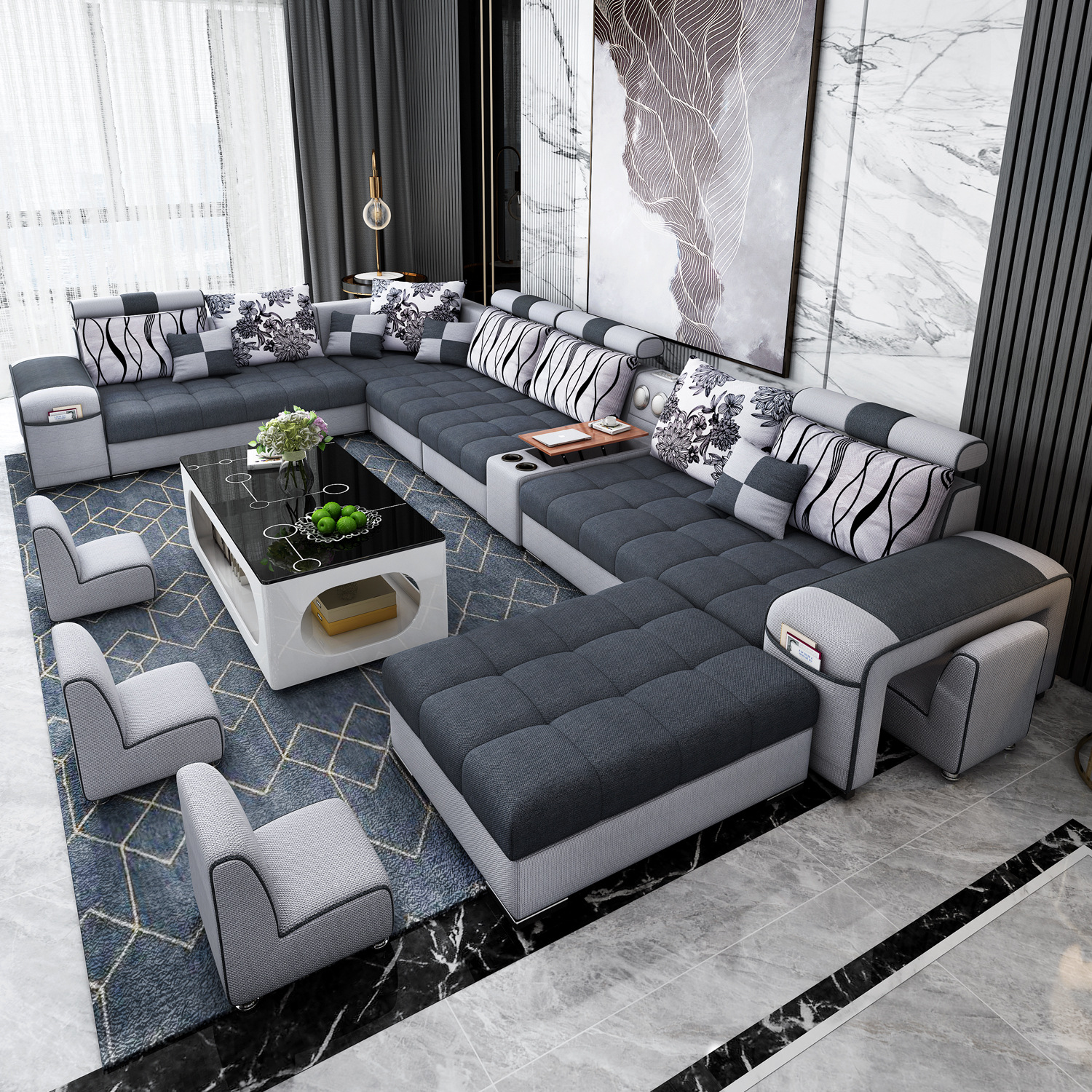 科技布艺沙发新款简约现代大小户型北欧乳胶贵妃客厅家具组合套装