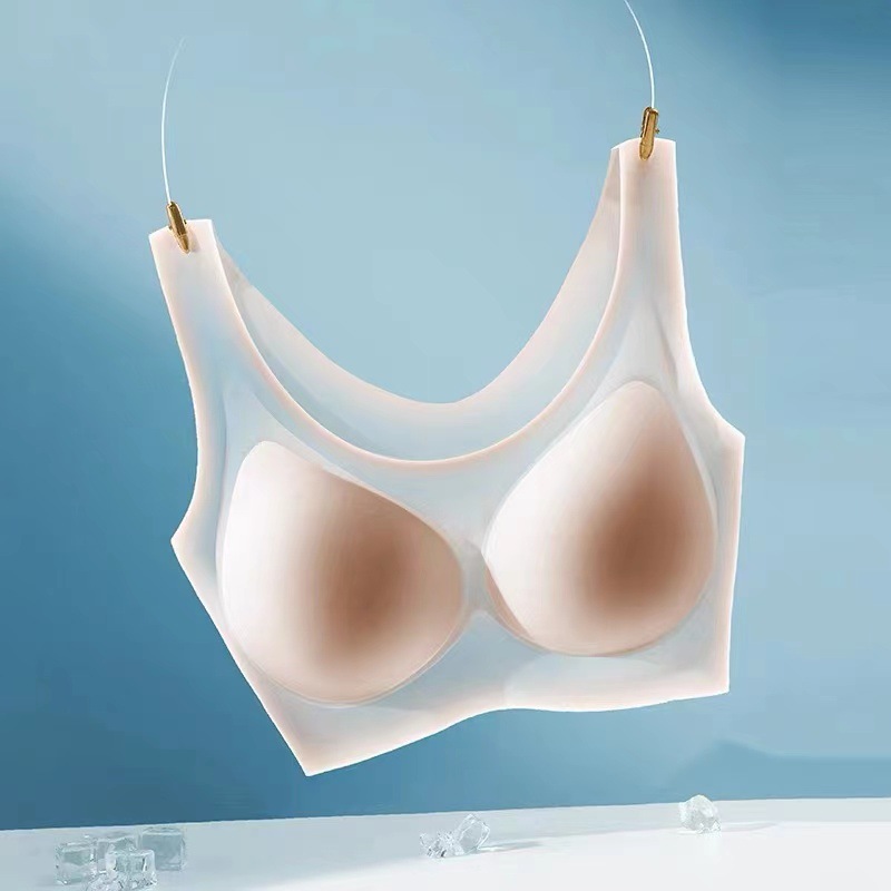 无痕乳胶内衣女薄款夏季大胸显小聚拢无钢圈背心式固定不可拆文胸