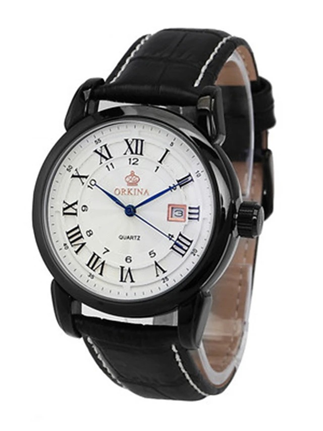 orkina 欧绮娜手表 罗马刻度男士石英日历手表 休闲时尚皮带表zmz