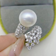 DIY珍珠配件 S925纯银珍珠戒指空托 时尚款指环托 配9-12mm圆珠