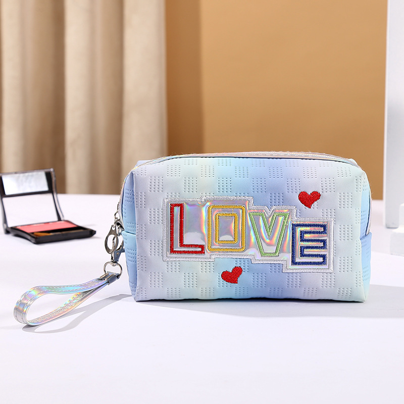 Laser Cute Cosmetics Buggy Bag Love Student Pencil Case Portable Travel Pu Large Capacity Zipper Bag