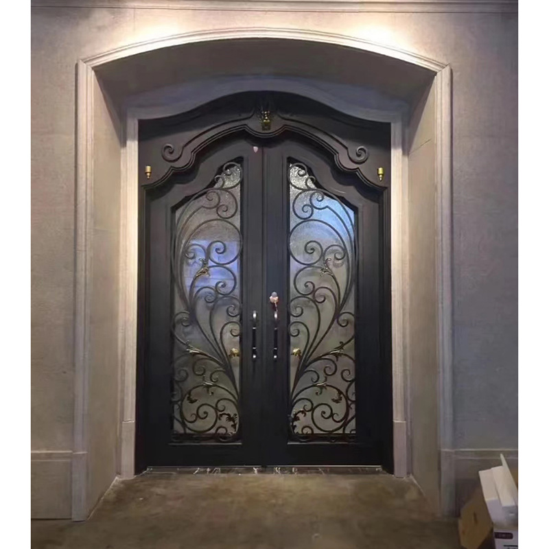 新款复古高颜值别墅户外大门铁艺实心锻打进户门轻奢雕花入户门