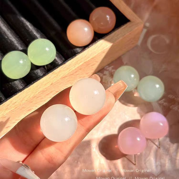 2024 New Jelly Color Ball Ear Studs Women's Summer All-Match Simple Earrings Elegant High-Grade Earrings