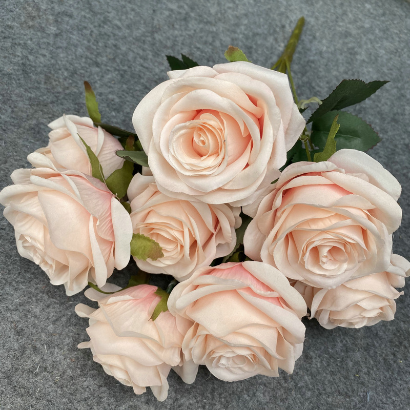 artificial flower artificial plant 18-Color 9-Head Rose Handle Bunch Artificial Flower Wedding Celebration Decoration Power Strip Flower Fake Silk Flower Wedding Hall Layout Road Lead T Stage