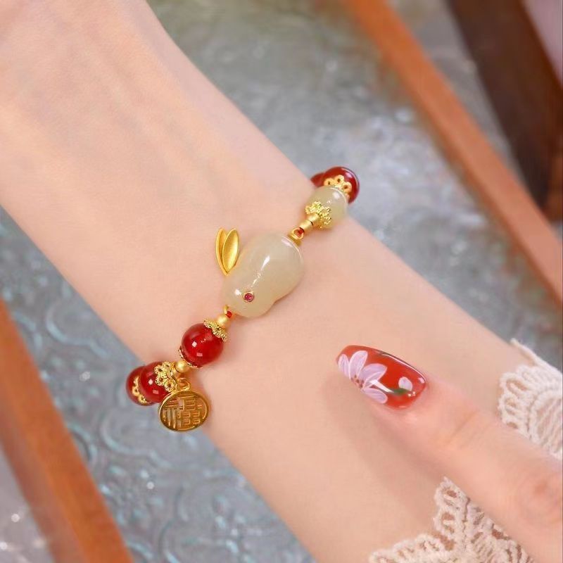 2023 New Chinese Style Jade Hare Bracelet Women's INS Special-Interest Design Students Bracelet Girlfriends Antique Birthday Gift