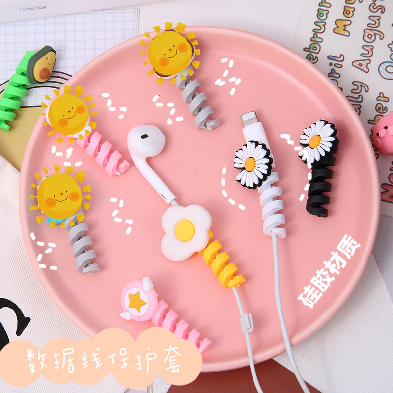 Creative Cute Girl Cable Winder Mobile Phone USB Cable Protection Sleeve Cartoon Earphone Charging Cable Anti-Break Protector