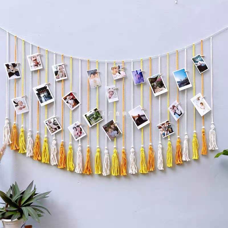 ins北欧手工编织棉绳照片墙挂饰网红创意相片装饰背景墙流苏挂毯