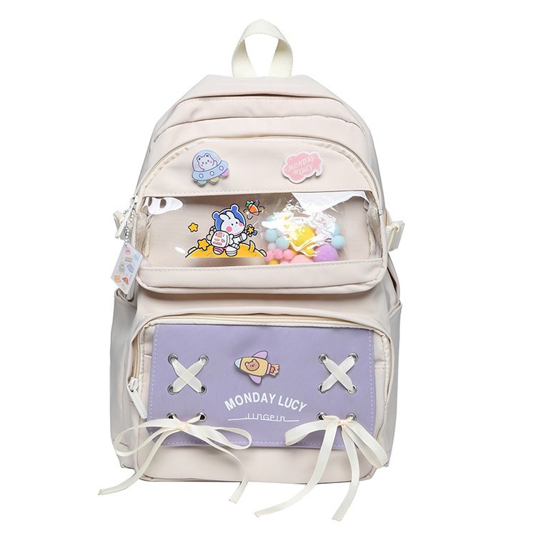 Japanese Campus College Style Fresh Creative Cute Bow Drawstring Transparent Soft Girl Student Backpack Schoolbag