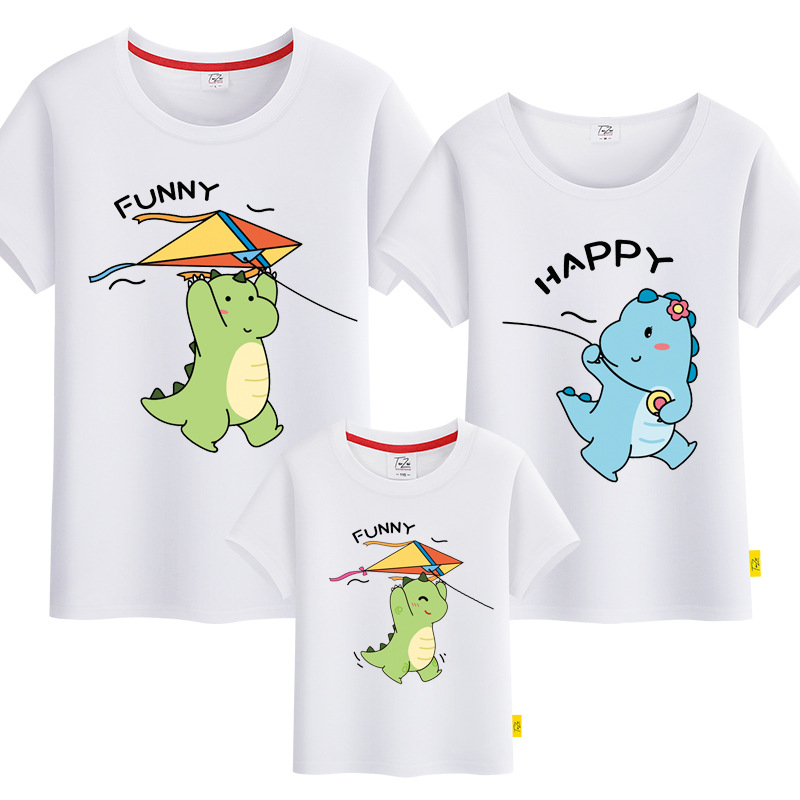 亲子装夏装可爱恐龙短袖t恤一家三口四口纯棉洋气母子母女装ins潮