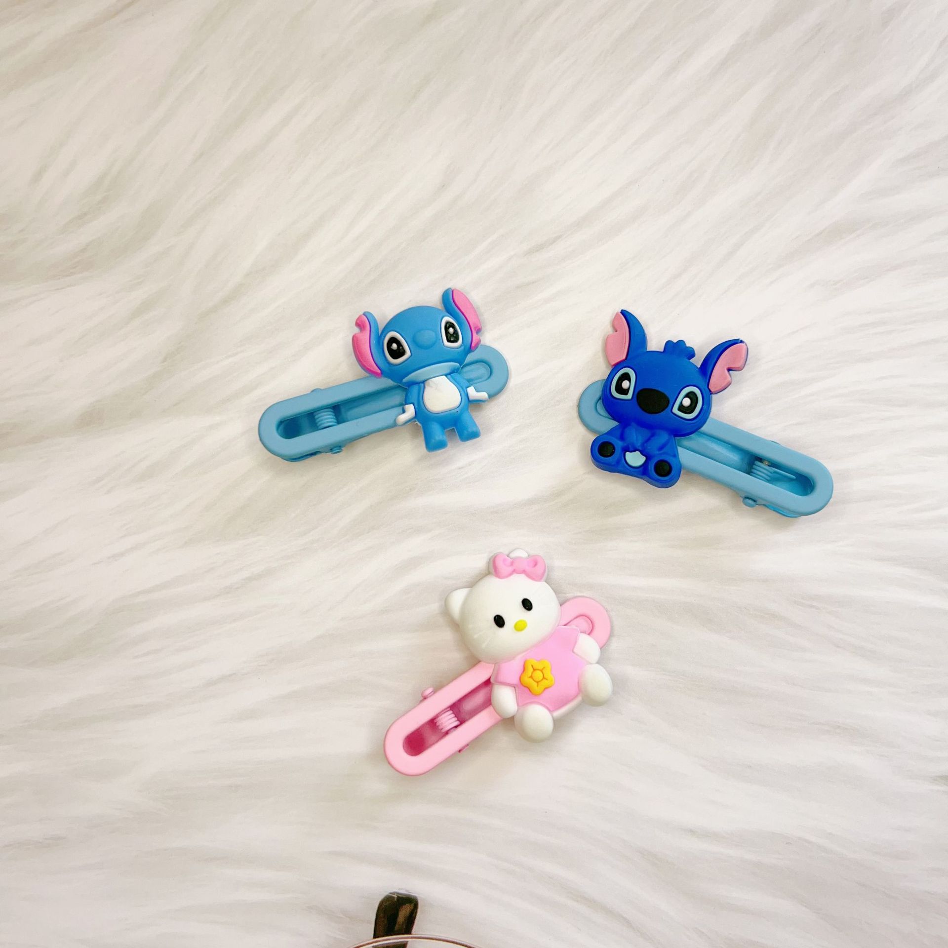 儿童发夹发卡头饰卡通kitty猫史迪仔软胶可爱多巴胺碎发夹刘海夹